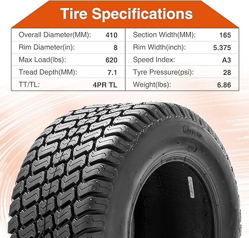 Miniatura 4 de HALBERD Neumáticos para cortacésped de 16 x 6.50-8, neumáticos 4PR para césped y jardín, para tractor de jardín, cortacésped, sin cámara (16 x 6.5-8)
