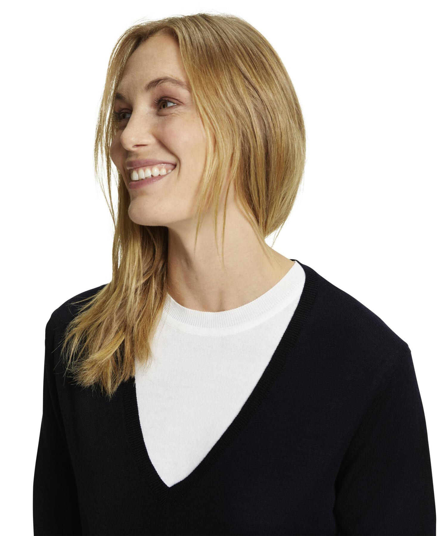 FALKE Mujer Basic New Merino V-Neck suéter pulóver Elegante clásico para el Trabajo y el Tiempo Libre con Cuello en v Transpirable regulación climática antiolor Lana 1 Pieza