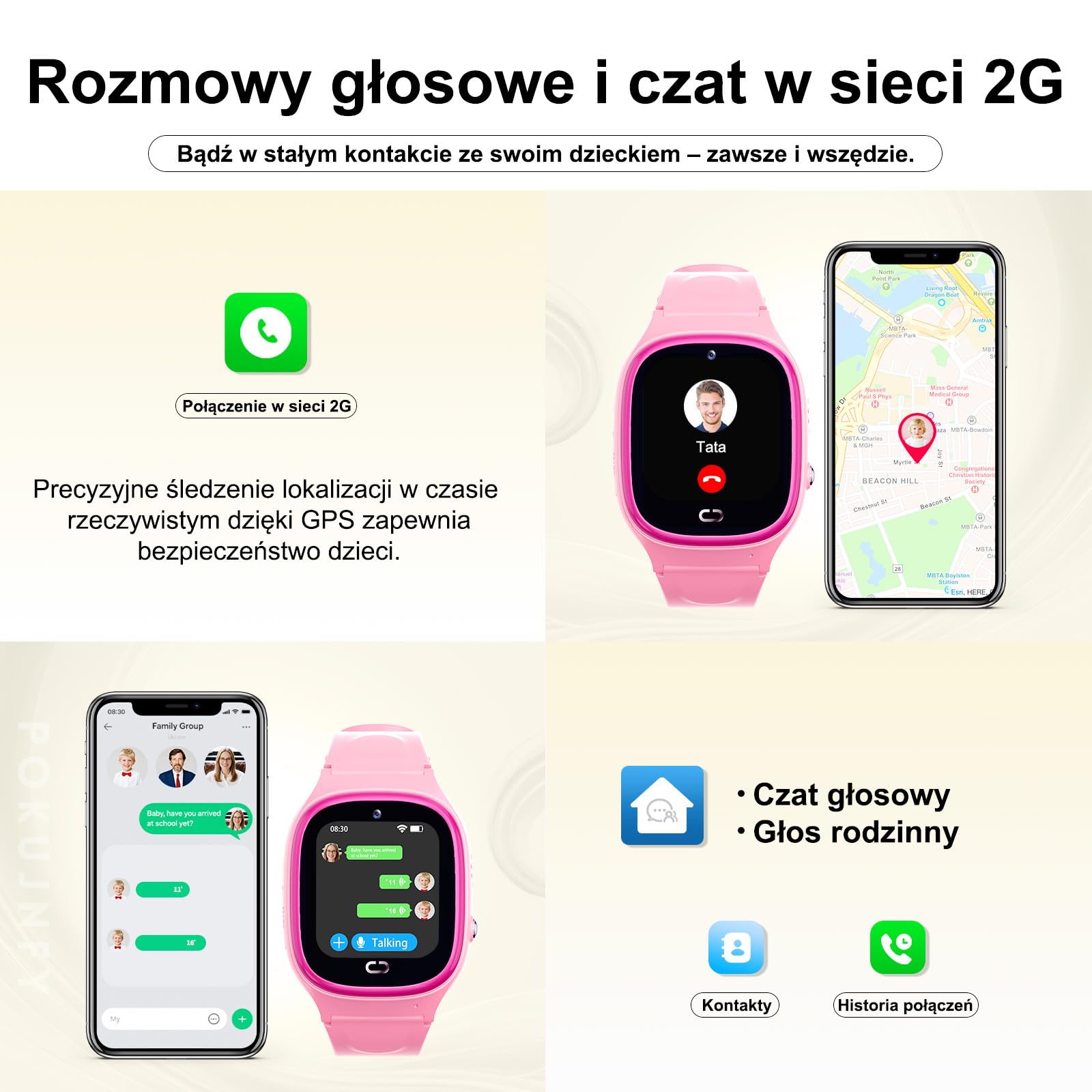 Smartwatch dla Dzieci z GPS Rozmowy Telefoniczne Czat SOS Kontakty | Budzik Gra IP68 Wodoodporny Tryb Klasowy Zegarki Cyfrowe Smartwatch Dziecięcy Chłopcy Dziewczynki Urodziny Prezenty