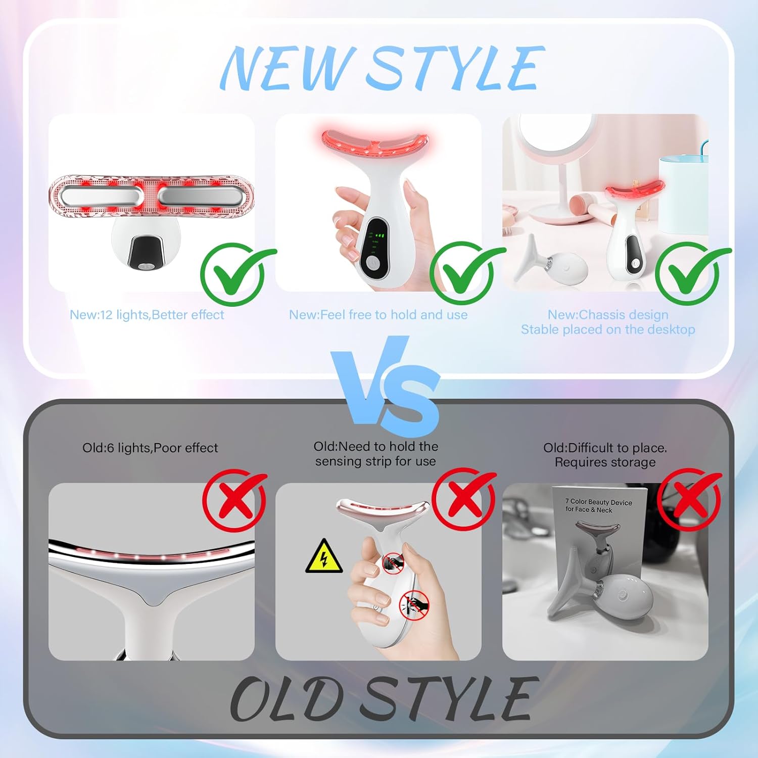 Facial Massager 7 Color Face Lift Device for Face and Neck Massage with 113F & Vibration & Clean 3-in-1 Multifunctional Wand for Skin Care (White)