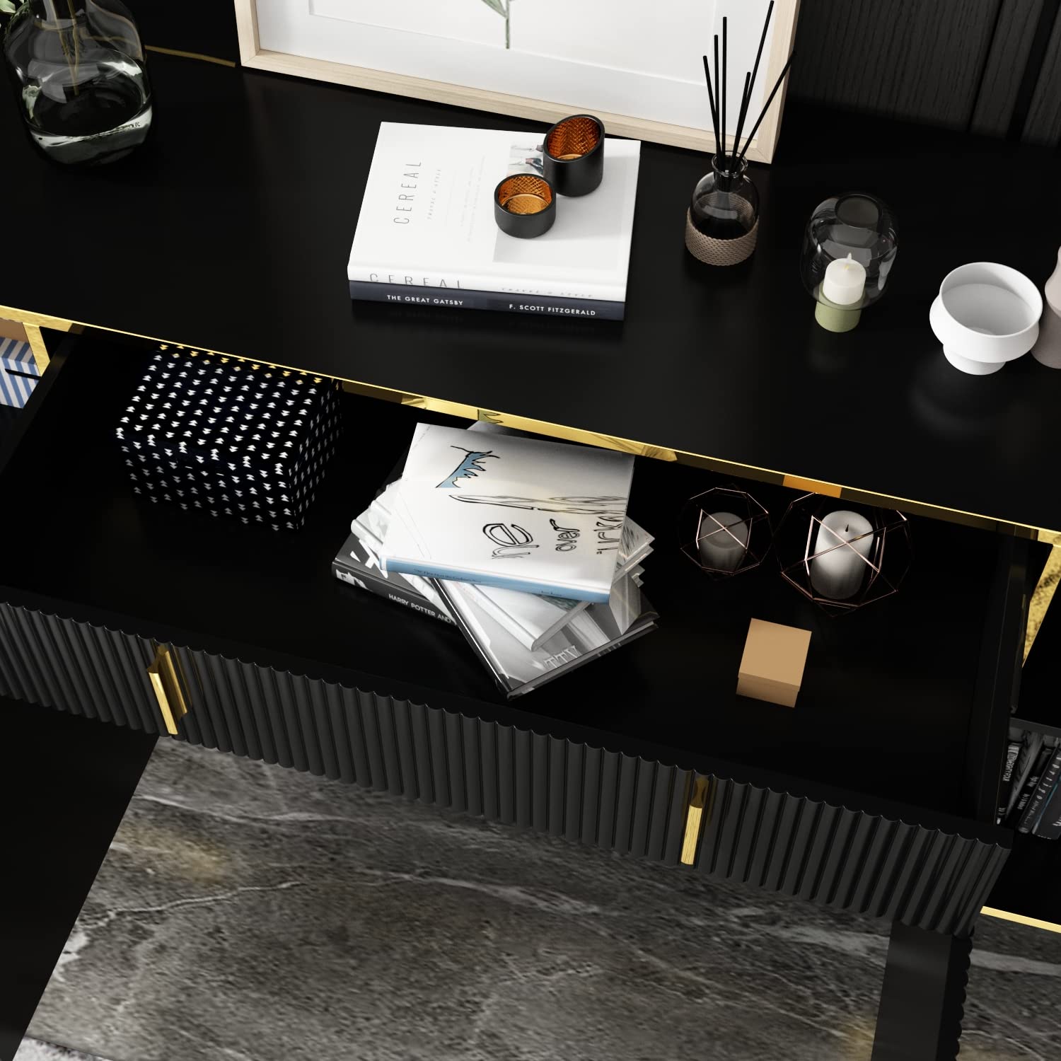 Credenza con 4 ante e 1 cassetto, ripiano regolabile, cassettiera, armadio da cucina, buffet con gambe in metallo per ingresso