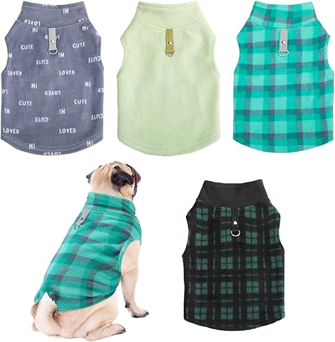 Miniatura 8 de Suéter de tela de invierno para perro, 4 piezas con anillo para correa, chaleco de forro polar, chaqueta cálida para perros pequeños, gatos,