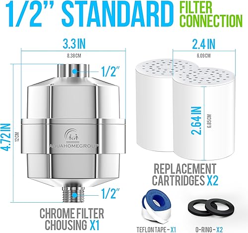 Miniatura 5 de AquaHomeGroup Filtro de ducha de 20 etapas para agua dura, filtro universal de alto rendimiento para cloro, fluoruro, metales pesados, filtro de