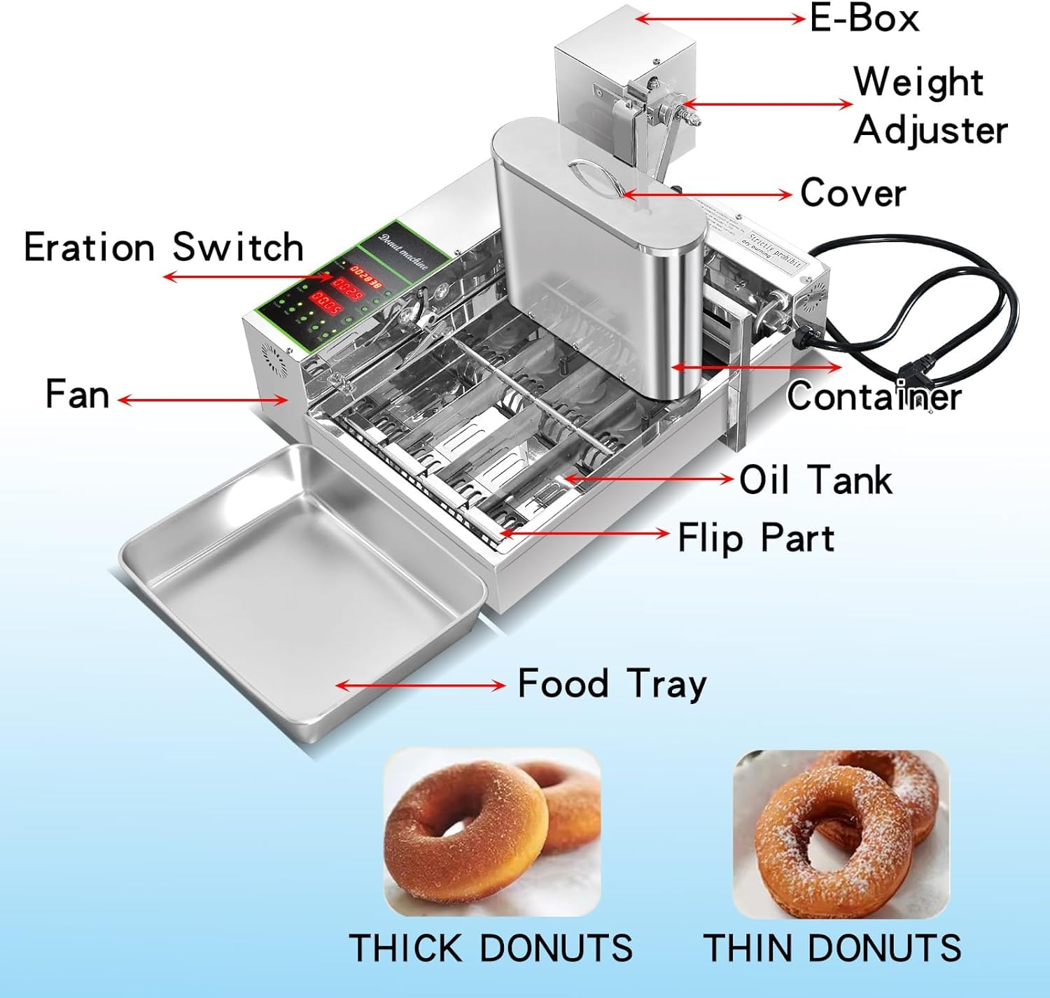 Machine à beignets à usage commercial – Friteuse automatique à 4 rangées pour boulangeries et restaurants professionnels, production efficace de beignets