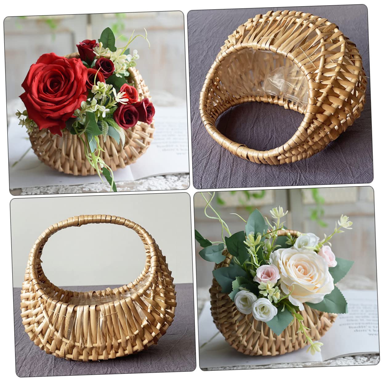 Garneck 3 Stück Geflochtene Blumenarrangement-körbe Weidenkörbchen Mit Griffen Für Hochzeiten Rustikale Blumenmädchen-körbe Weidenkörbe Für Gastgeschenke Dekorative Aufbewahrungskörbe