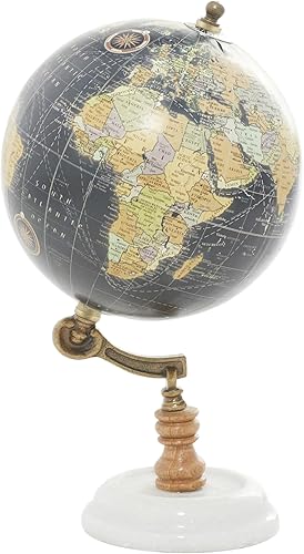 Deco 79 Bois Métal Marbre Globe 15,2 cm L, 27,9 cm H