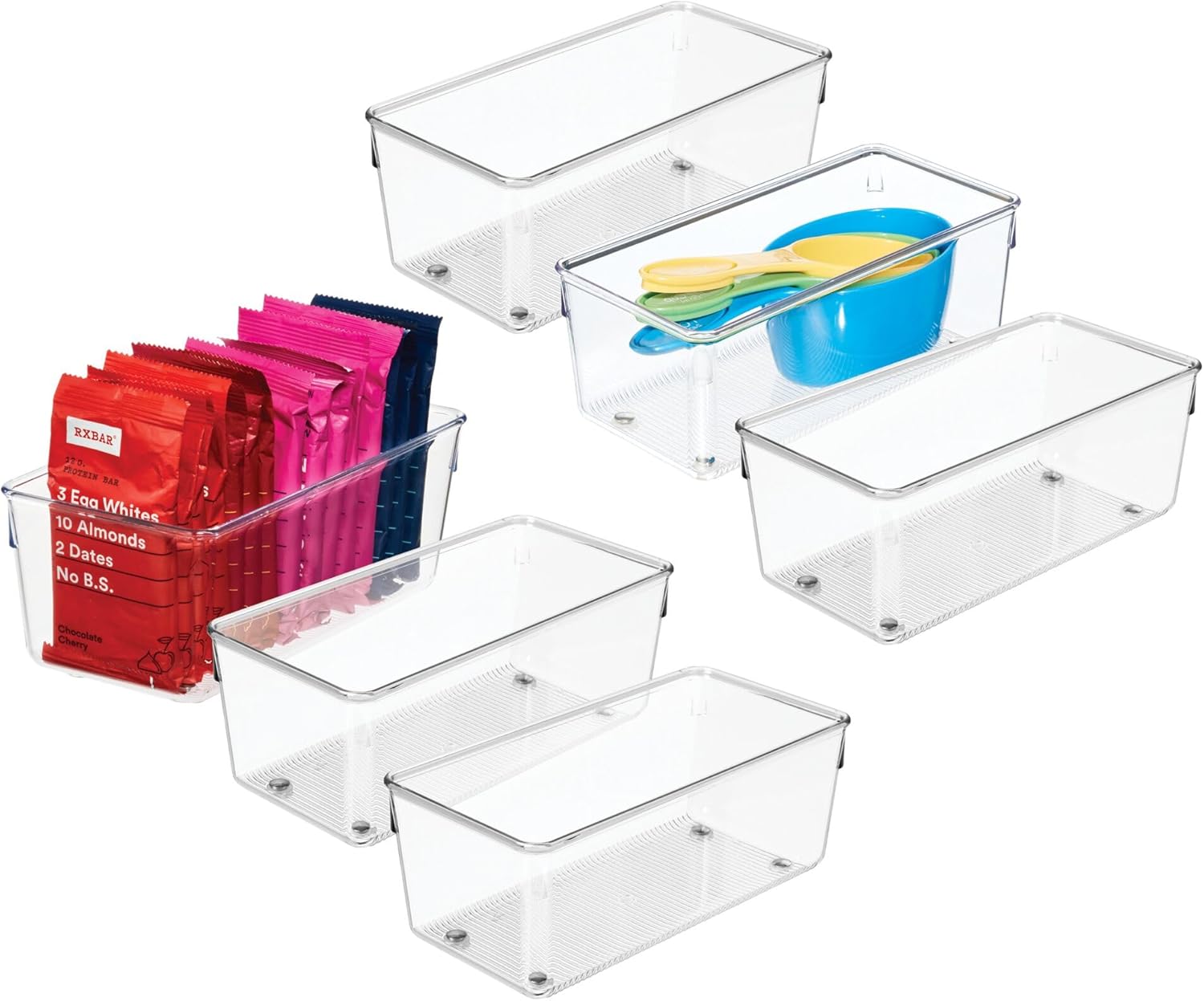 iDesign Plastic Drawer Organizer for Kitchen, Bathroom, and Desk Drawers, Set of 6, Clear