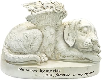 Bellaa 29691 Memorial Dog Statue with Angel Wings - 10 Golden Retriever Garden Grave Marker - Pet Memorial Stone Tribute Sculpture