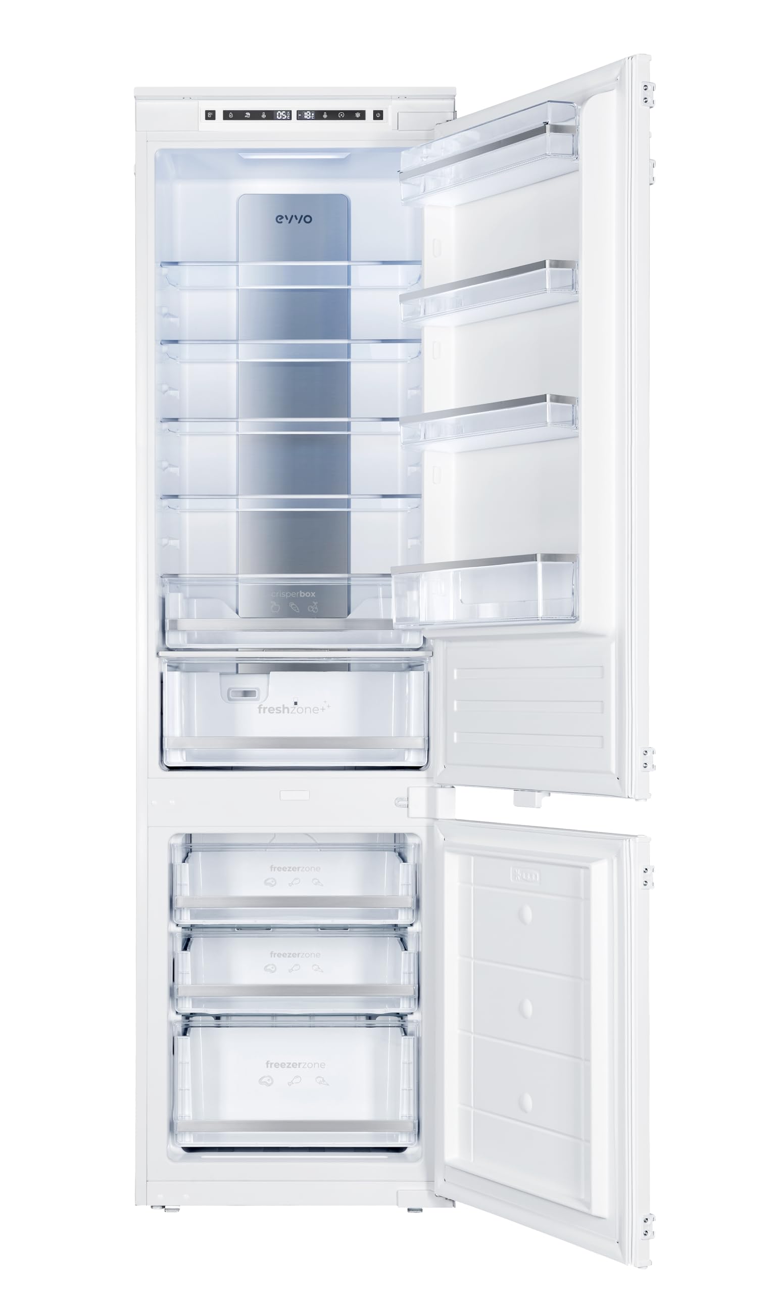 EVVO Frigorífico Combi Integrable Fi65, 180L Frigorífico + 64L Congelador, 194 cm, Total No Frost, Tecnología Inverter, Multi Air Flow, Cajón Chiller Zone, Función ECO y Vacaciones, Silencioso