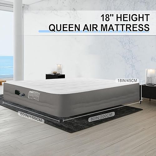 Miniatura 2 de Colchón de aire Queen con bomba alimentada por batería de 1300 mAh, tela de terciopelo holandés elevada de 18 pulgadas súper suave y cómoda, soporte