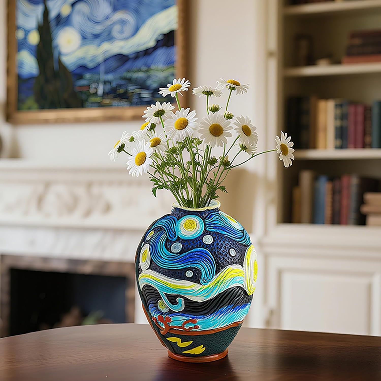 Starry Night Flower Vase Set of 2-Vases for Centerpieces & Home Decor, Handmade Boho Farmhouse Decor with Unique Hand-Painted Design,Artisan Vases for Kitchen,Bedroom, Office Table Decor