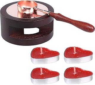 Cire Joint Réchauffeur,Kit de cachet de cire avec cuillère et 4 bougie de fusion Kit de Cire D'étanchéité Réutilisable Réchauffeur pour faire fondre des bâtons de cire ou des perles de cire