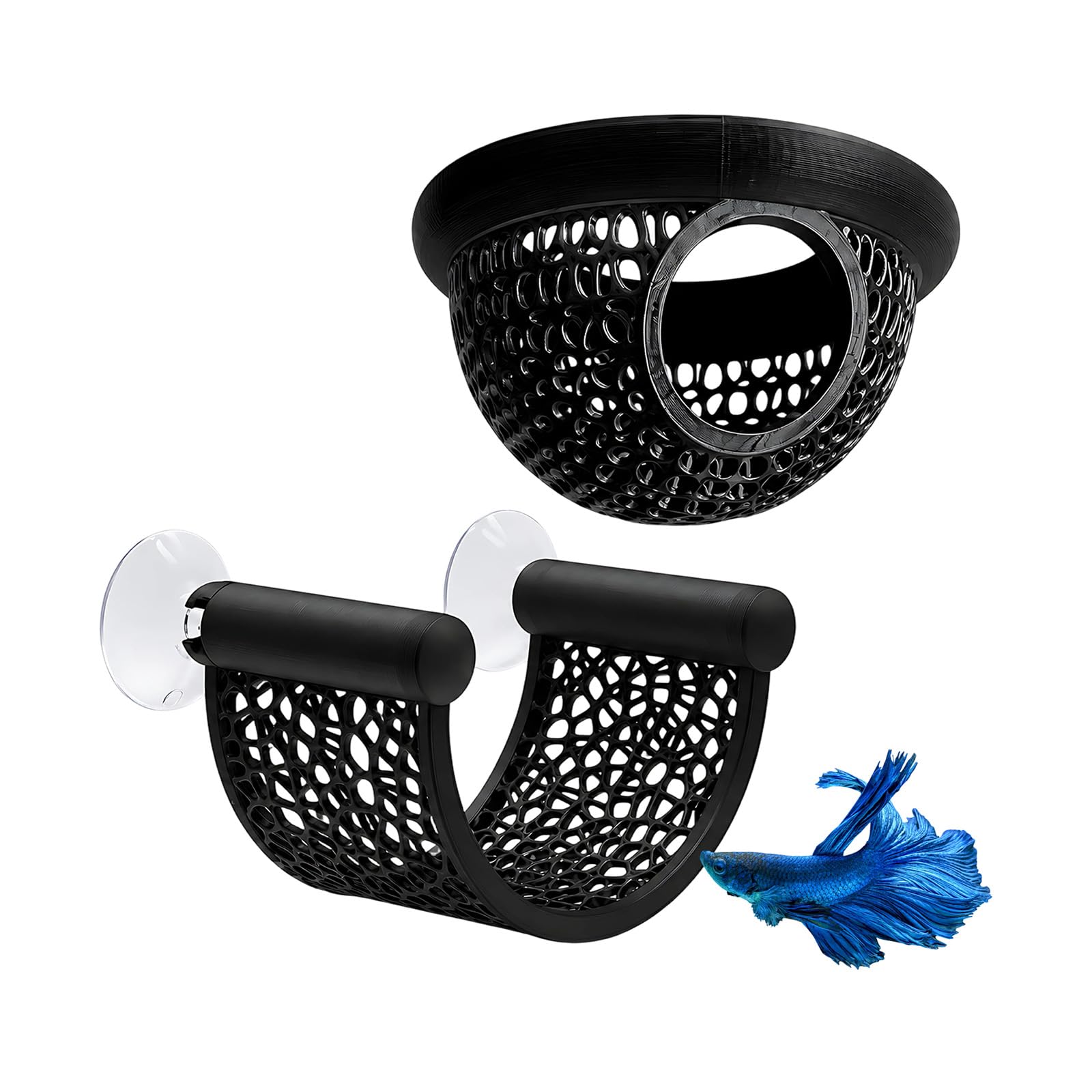 2Pcs Betta Fish Accessories, Floating Hammock & Ring, Black for Tank