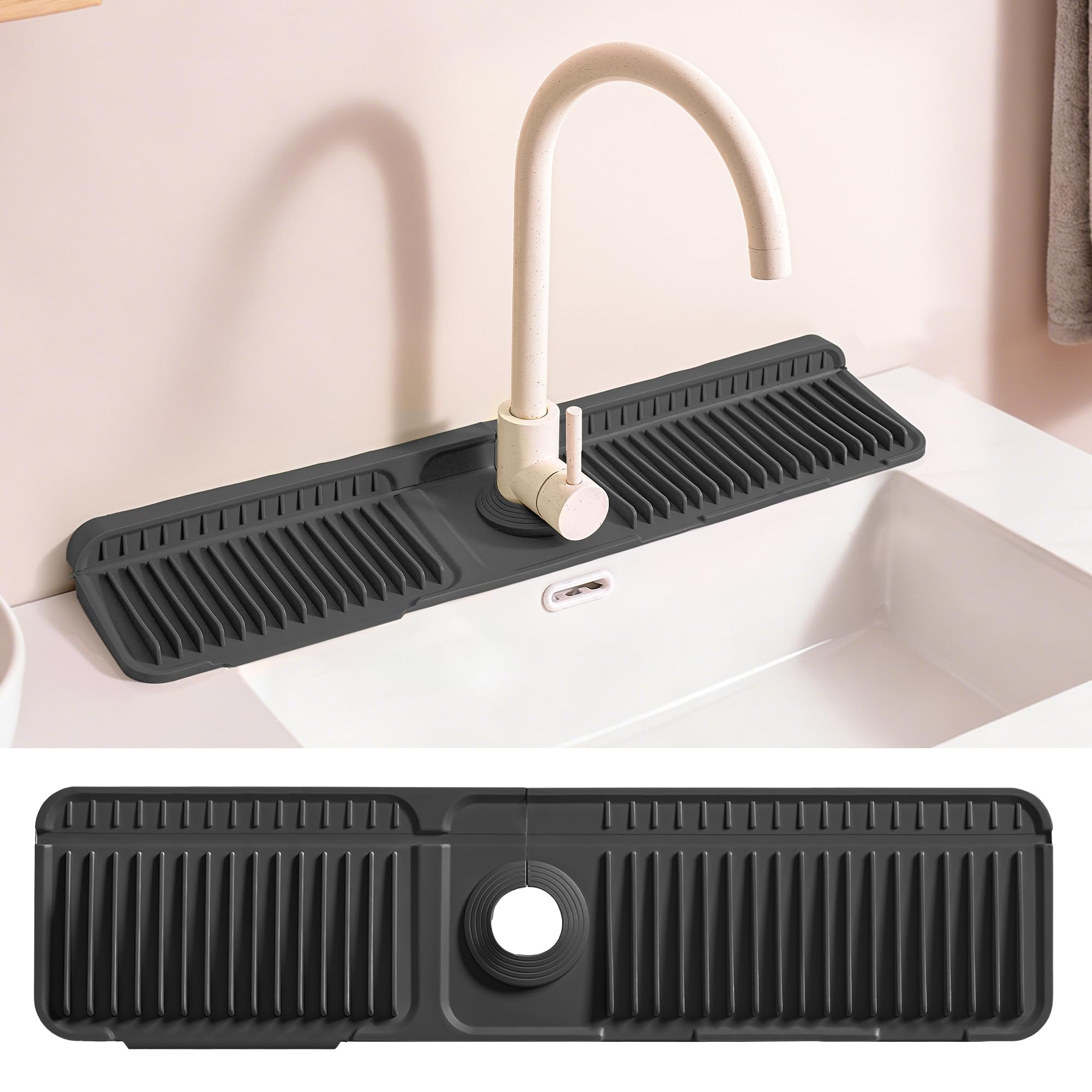 Linpr Silicone Sink Tidy Mat, Kitchen Faucet Splash Guard, Black, 24"