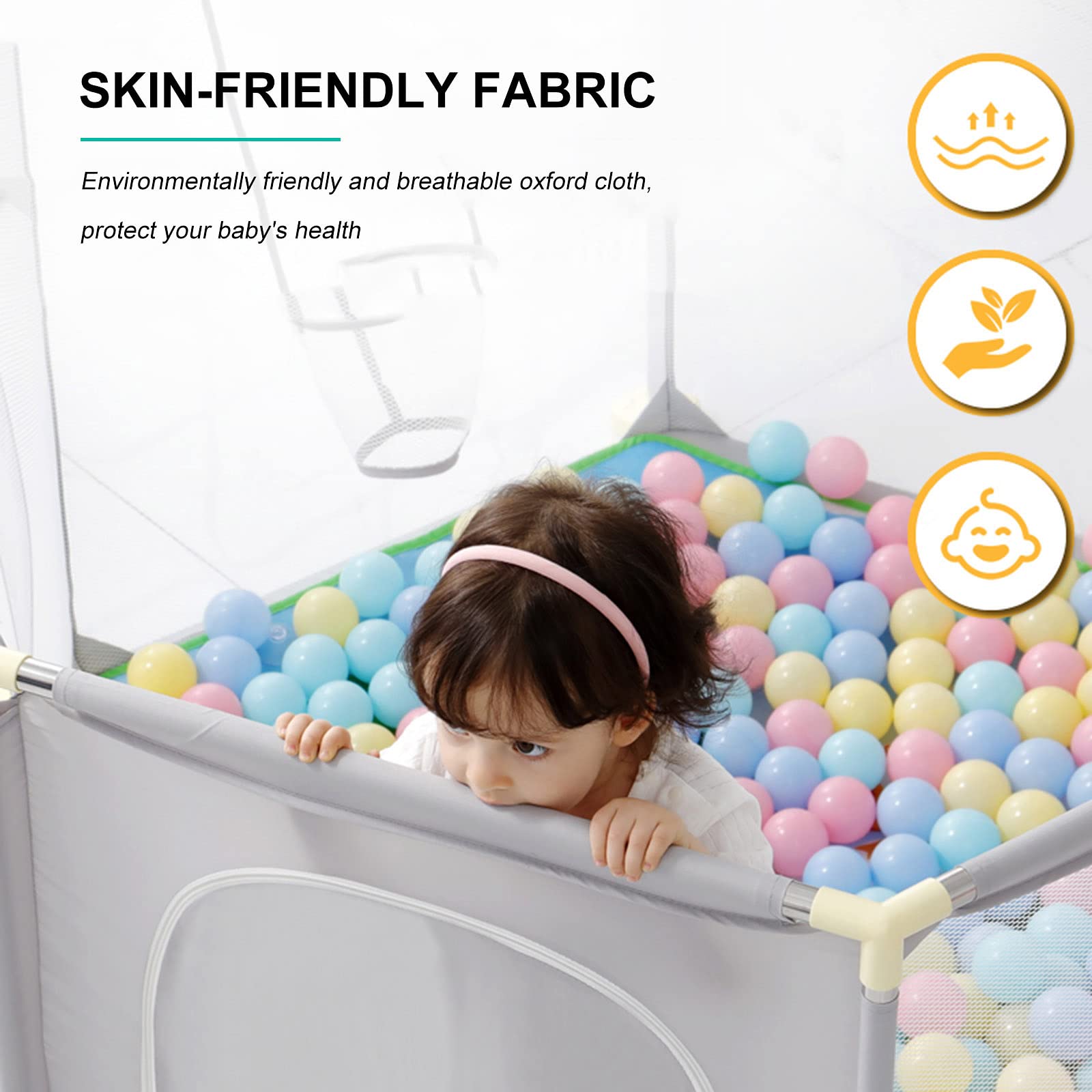 Jolan Baby Playpen,Indoor Outdoor Kids Activity Center,Baby Fence with Breathable Net and Zip Door,Hexagonal Crawling Playpen,Portable Safety Playard,Pink/Green/Grey Game Playpen,Pink-125×65×65cm