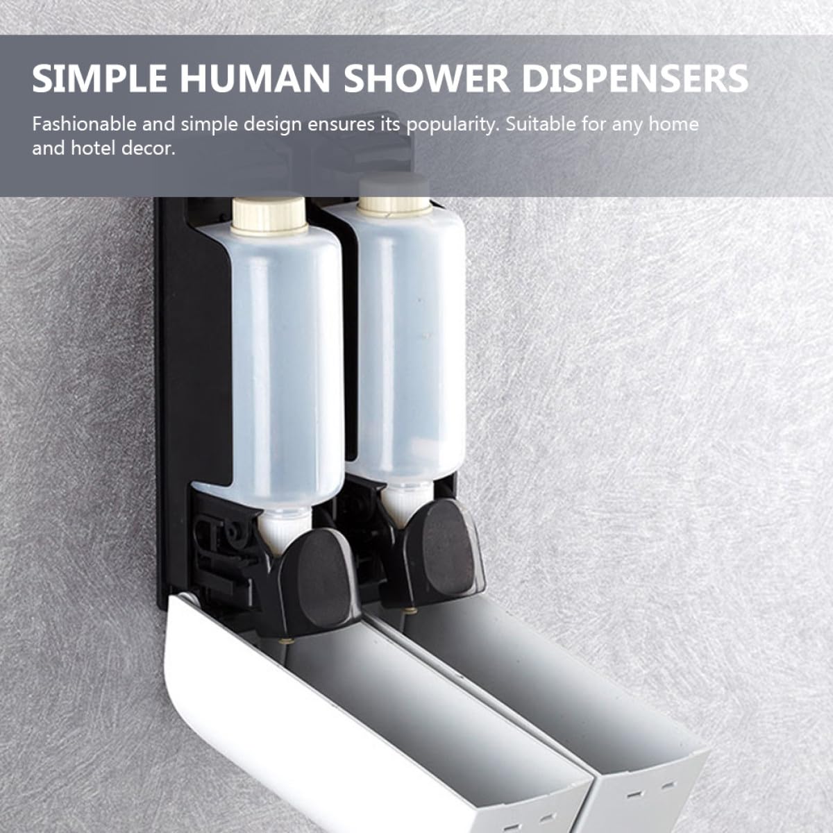 Dispensador de Champú y Gel de Ducha para Pared sin Taladro, Doble Cabeza, Plástico Resistente, Color Claro con Texto, Recargable para Baño y Hotel, Dispensador Manual de Loción