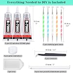 B7000 Collez-le avec un embout de précision, B-7000 Bijoux perles Colle adhésive moyenne viscosité avec Art Dotting Stylus Pens Kit d'applicateur de Strass pour vêtements Tissu de ongles artisanat DIY (3 PCS, 25 ML/ 0.9 oz)