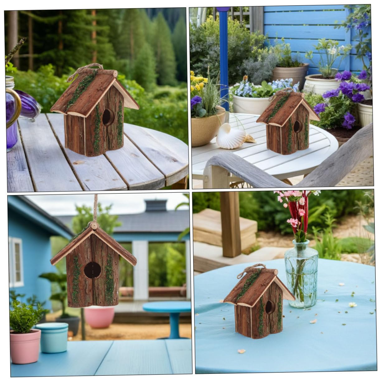TOYANDONA 2pièces Nichoir à Colibris Suspendu Bois Et Écorce pour Jardin Et Terrasse Décoration Extérieure Artisanale