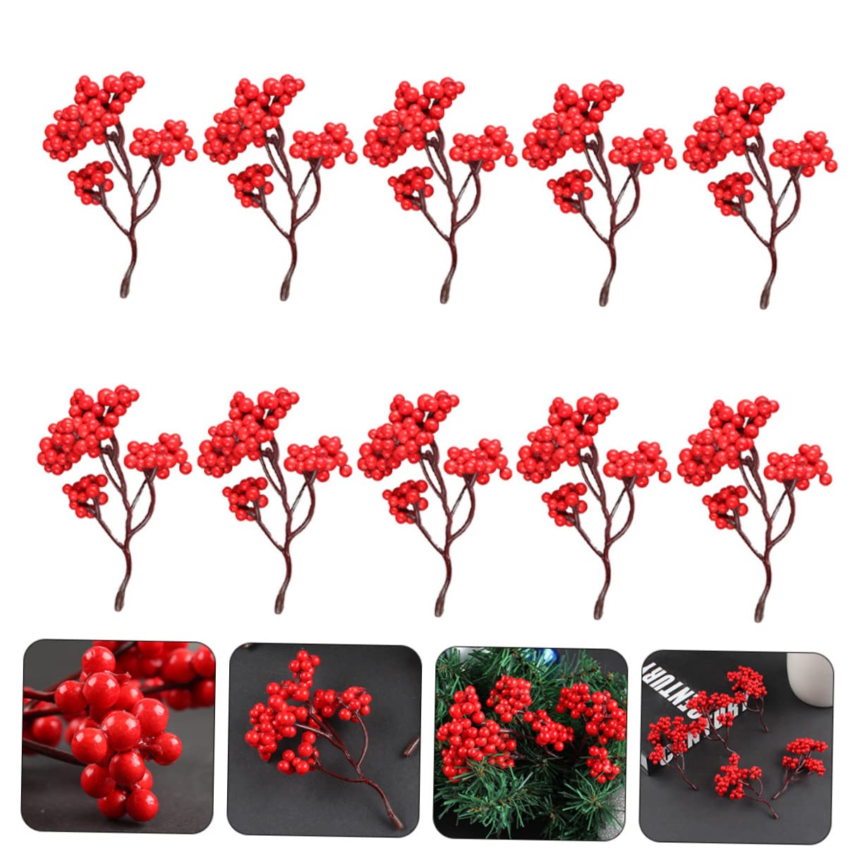 TOPBATHY 50 Pcs Frutos Rojos Artificiales Tallos de Rojas Artificiales ramitas de Falsas Ramas Artificiales Manualidades navideñas decoración Accesorio de Adorno de