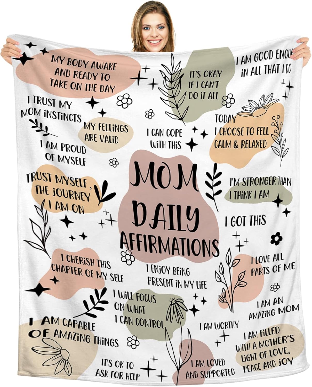 New Mom Blanket Gifts for Women 60”X50”, Daily Affirmations Mother Throw Blanket, New Mom Gifts for Mom, Wife, Sister, Friends Thanksgiving (New Mom Blanket)
