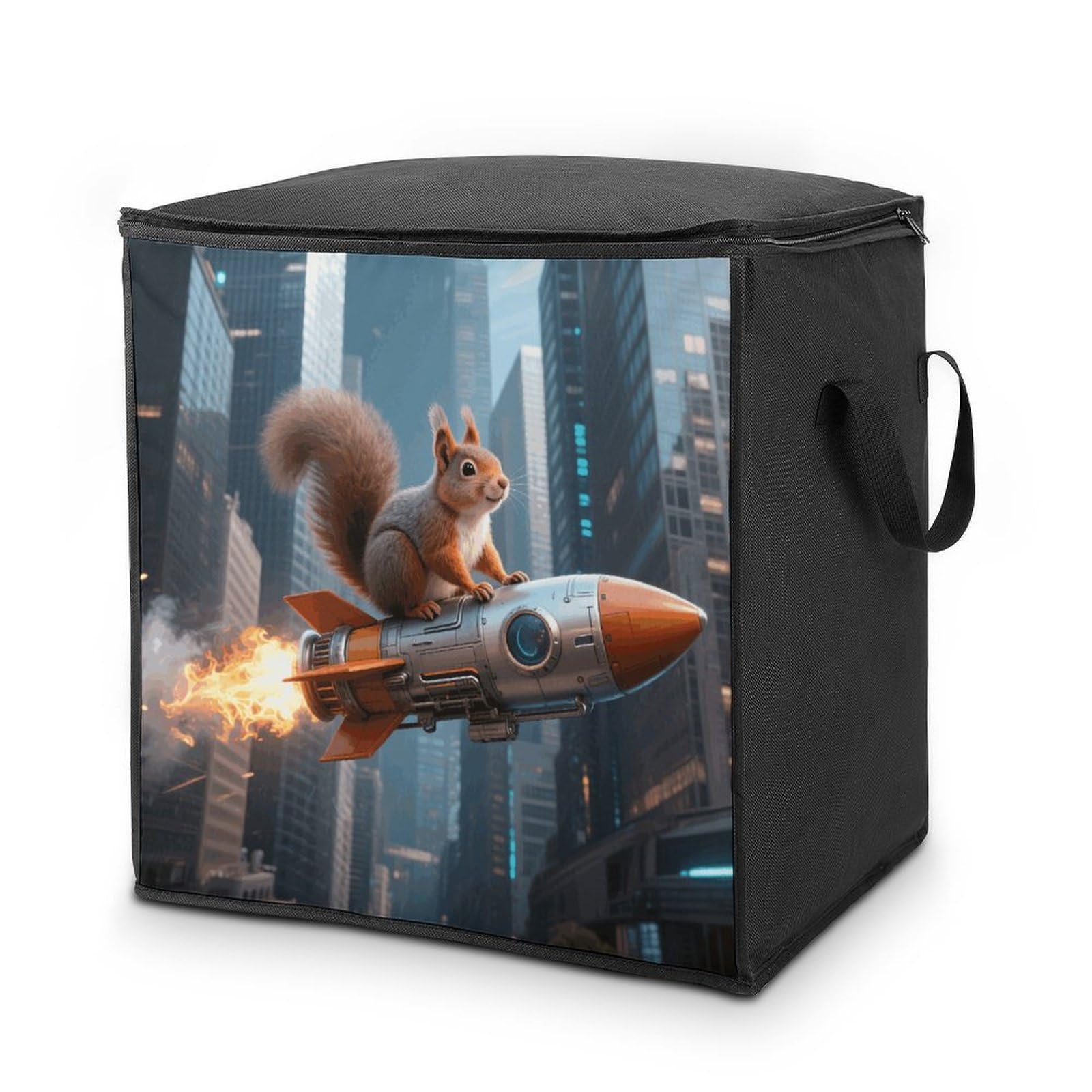 Rocket Squirrel Large Storage Bags with Zippered Storage Organizers Bag Clothes Storages Bins with Lids Foldable Storages Containers with Reinforced Handles for Blanket Bedding