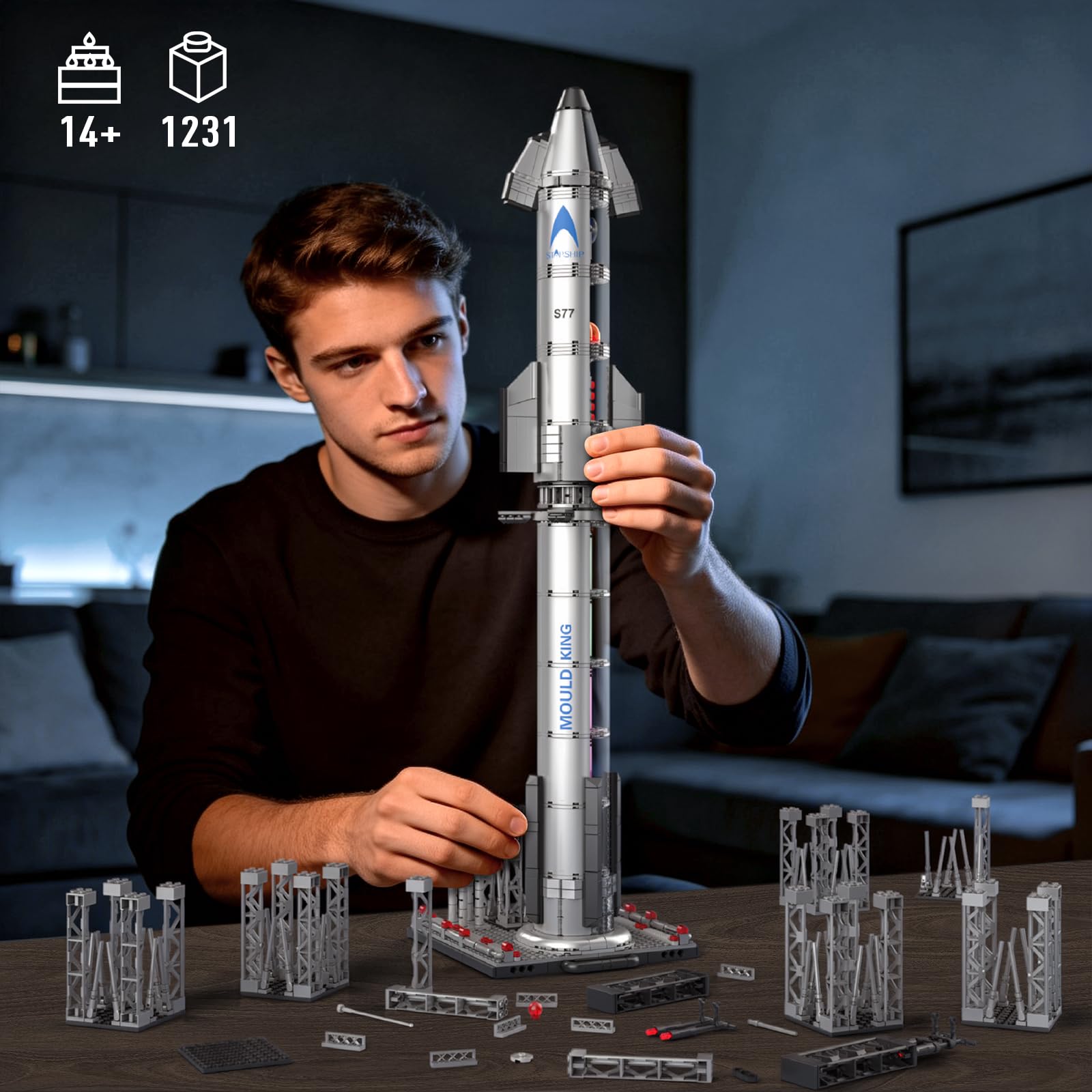 Mould King 21077 - Juego de bloques de construcción de cohetes espaciales, más de 1231 piezas, modelo de transbordador espacial semitransparente, cohetes coleccionables de exploración para adultos de