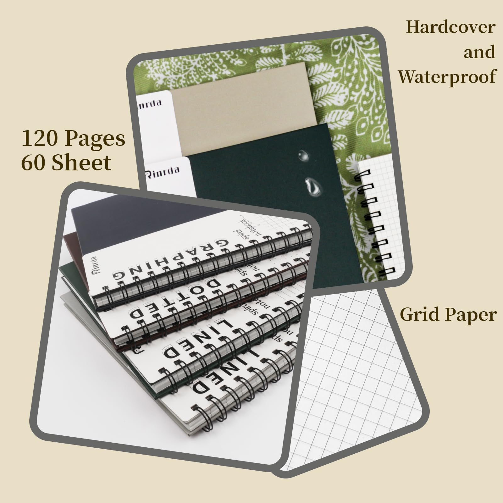Notatnik z papieru graficznego, spiralny, 21,5 x 28 cm, 4 sztuki, notatnik w kratkę, notatnik inżynieryjny, 120 stron, 100 g/m², gruby papier graficzny, notatnik w twardej okładce, dziennik do