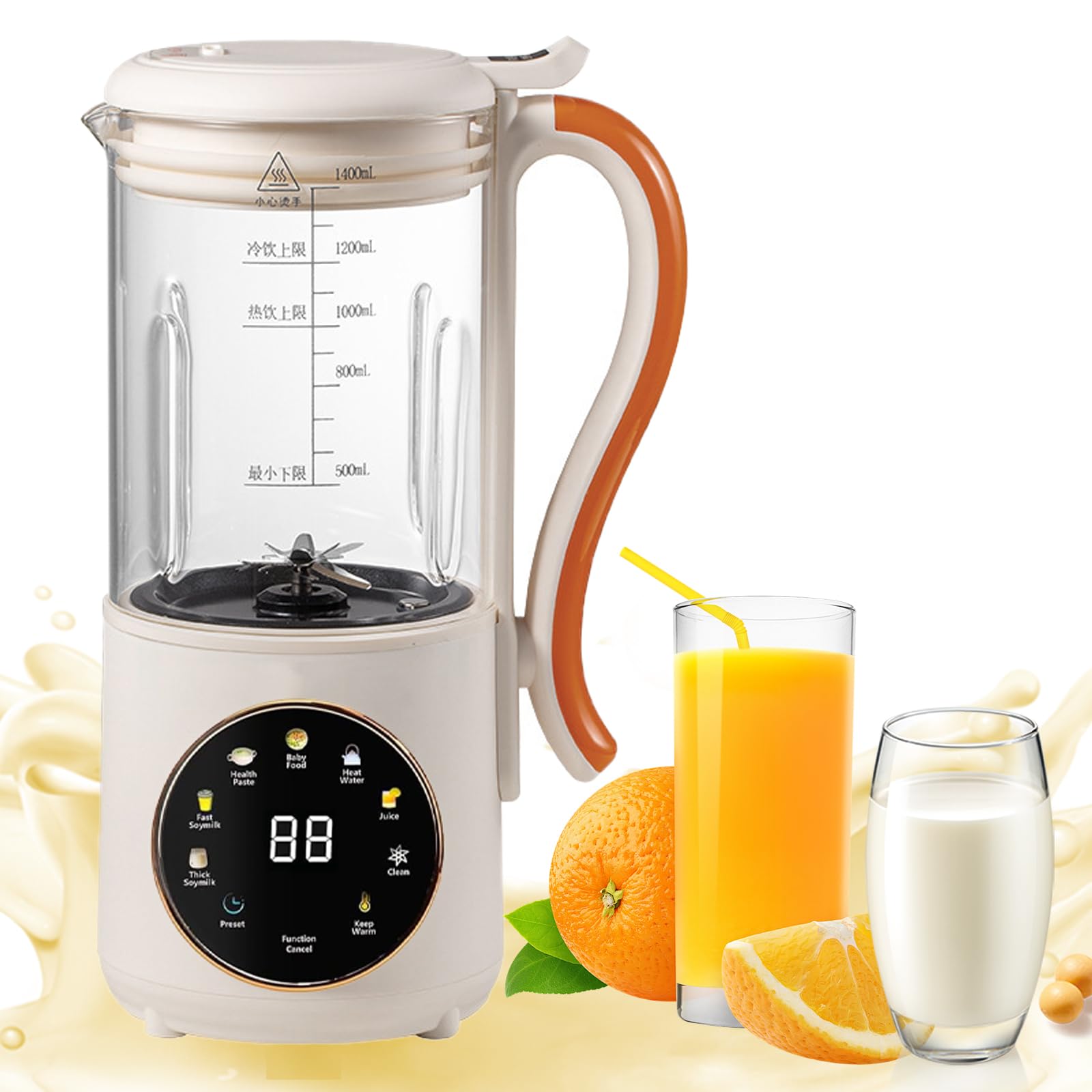 8 in 1 Automatic Soy Milk Maker Machine,47oz/1400ML Automatic Nut Milk Maker,with 16 Blades, Self-Cleaning,24H Delay Timer, Boiling Water And Keep Warm Functi,for Makes Almond Milk, Oat Milk B