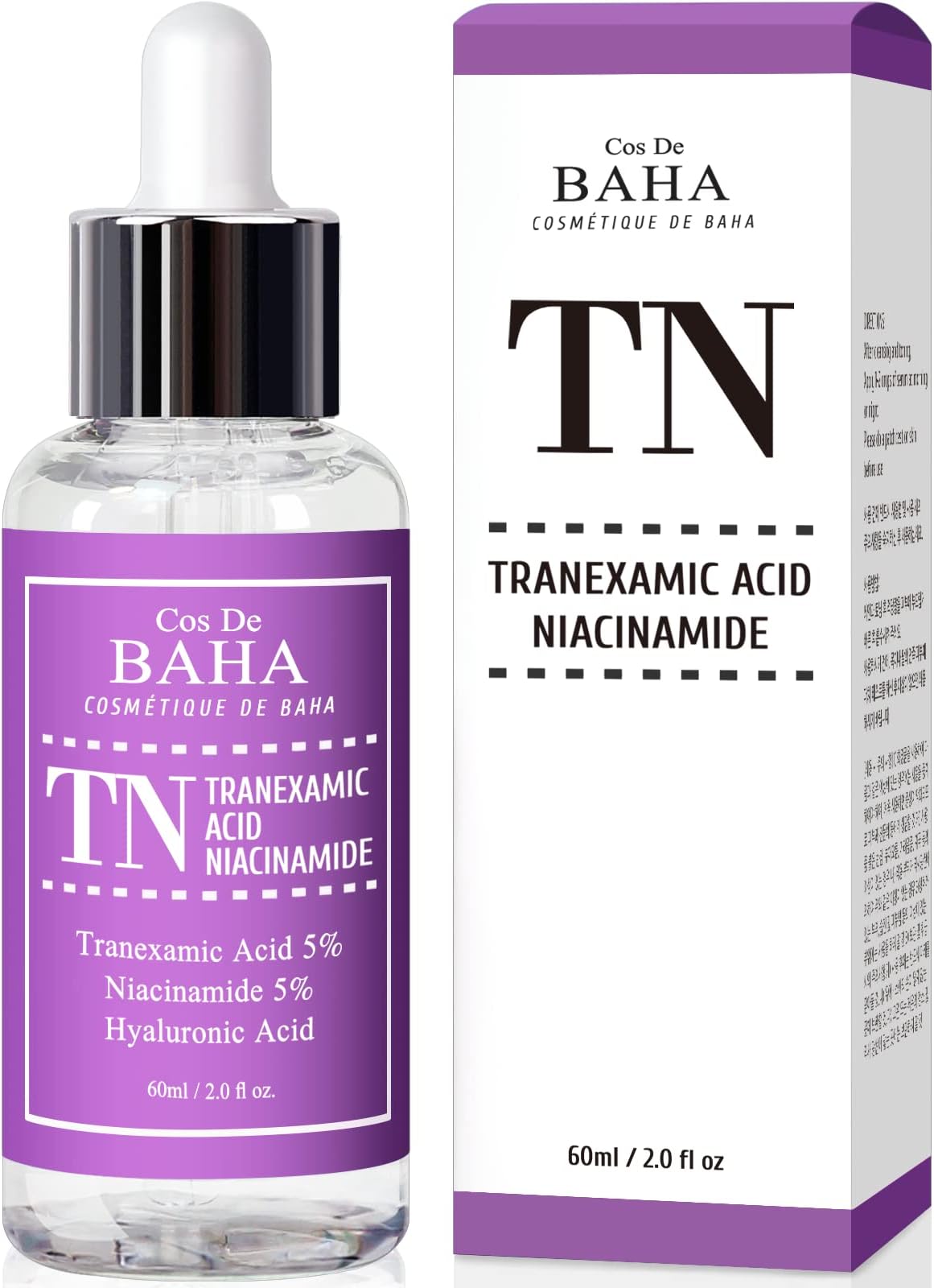 Cos De BAHA Tranexamic Acid 5% Serum with Niacinamide 5% for Face/Neck - Helps to Reduce the Look of Hyper-Pigmentation, Discoloration, Dark Spots, Remover Melasma, 2 Fl Oz