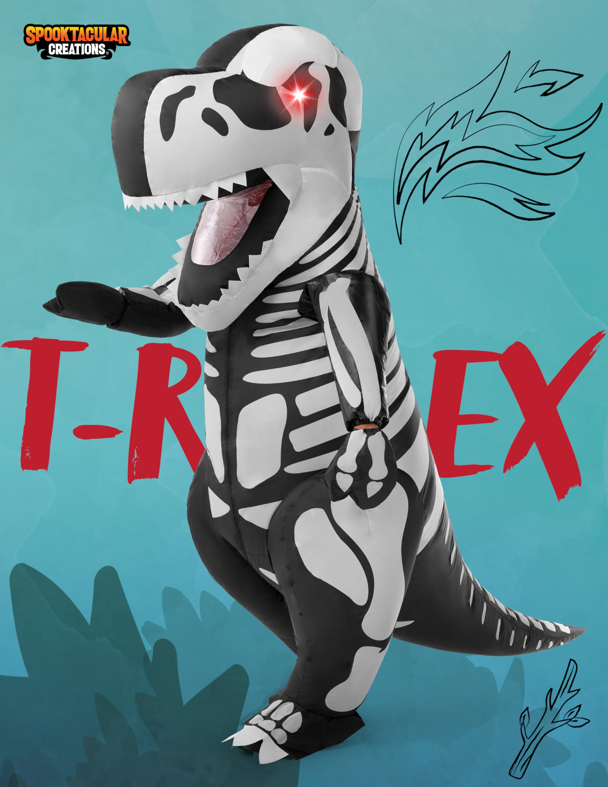 Spooktacular Creations inflable de Halloween de disfraces de esqueleto de dinosaurio de cuerpo entero T-Rex inflable de disfraces - Adulto Unisex de un tamaño