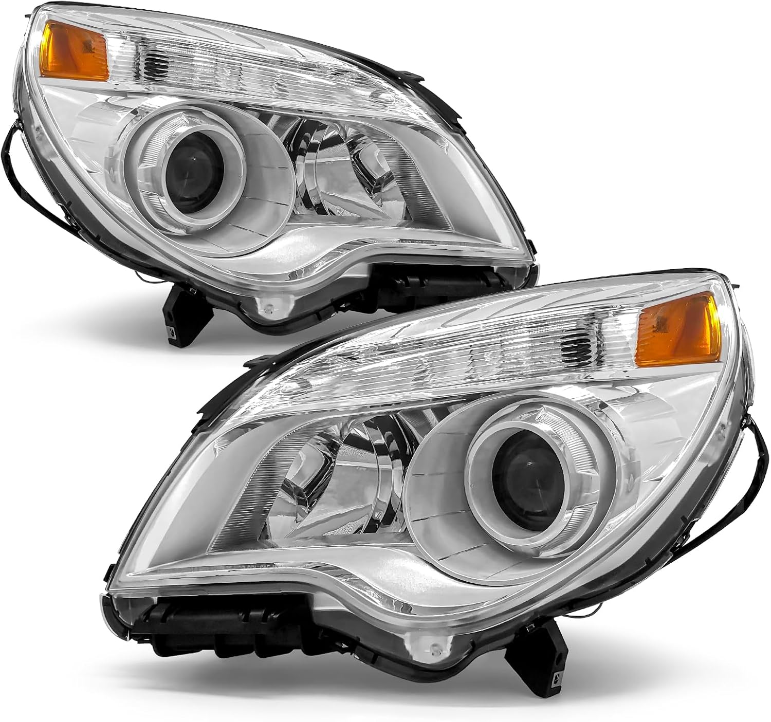 Headlights Compatible with Chewrolet Eouinox 2010 2011 2012 2013 2014 2015 Chevy Equinox LS/LT Clear Lens Chrome Housing Amber Reflector Headlamp Replacement with Projector（W/O Bulbs）