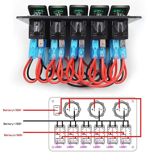 Miniatura 24 de FXC Interruptor basculante de barco marino impermeable panel de aluminio de 5 bandas con doble ranura USB de 3.1 A + medidor de voltios, luz LED