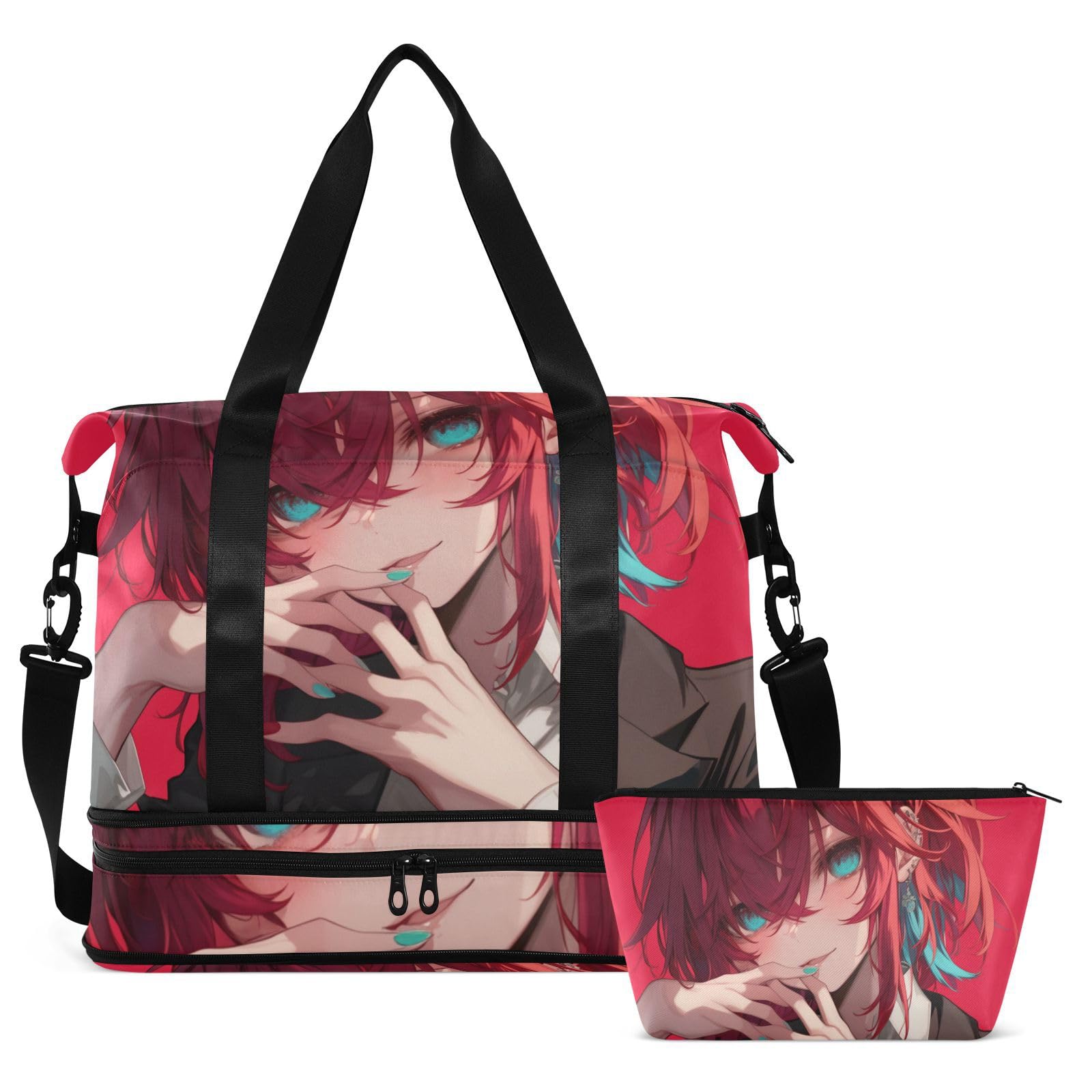 Anime Cool Red Bolsa de viaje con bolsillo húmedo, correa ajustable, bolsa de entrenamiento para viajes de negocios, multifuncional para hombres y mujeres