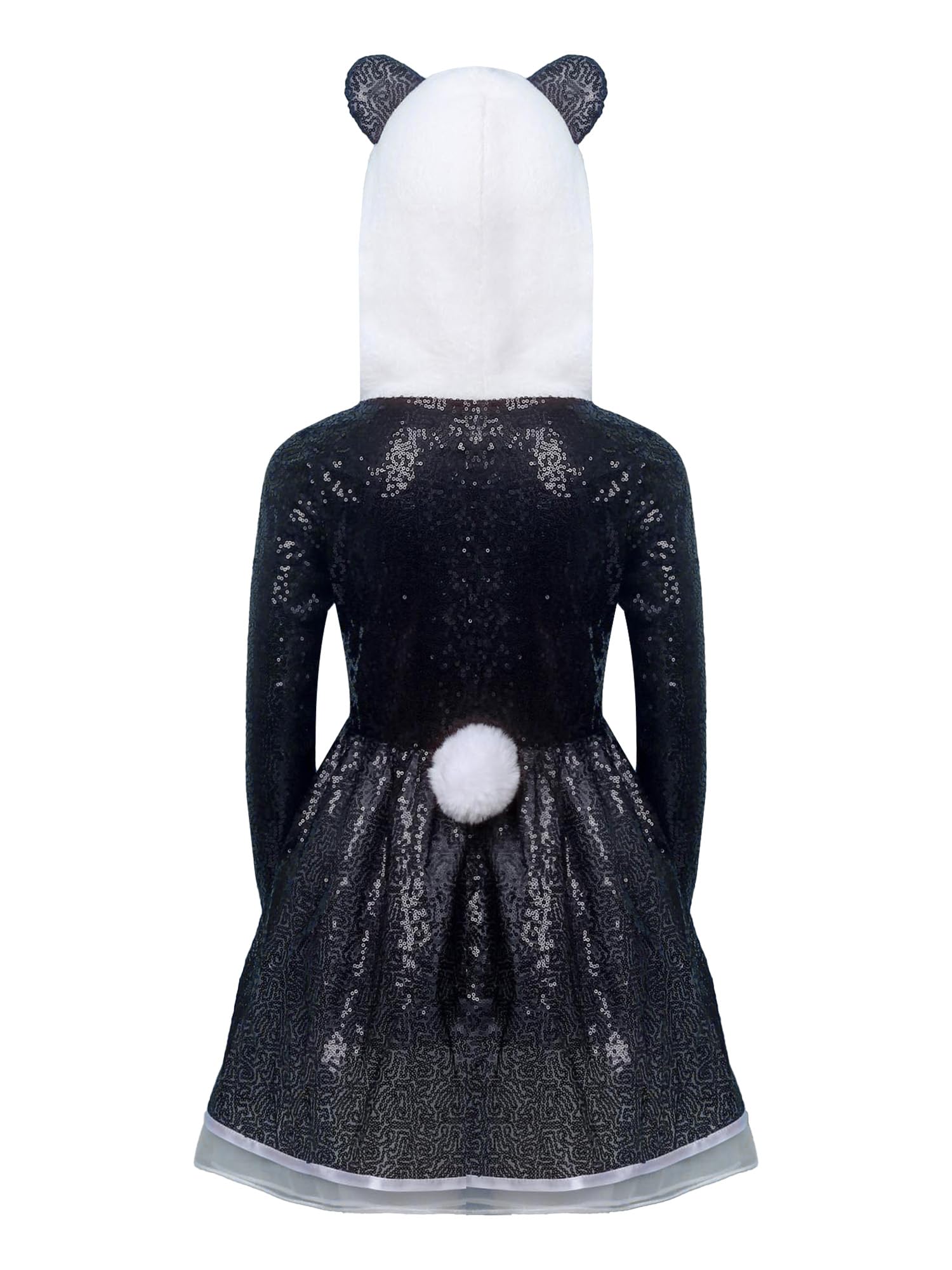 Kinder Panda Kleid Mädchen Prinzessin Kleid Glitzer Pailletten Tutu Kleider Kapuzenkleid mit Schwanz Geburtstag Partykleid