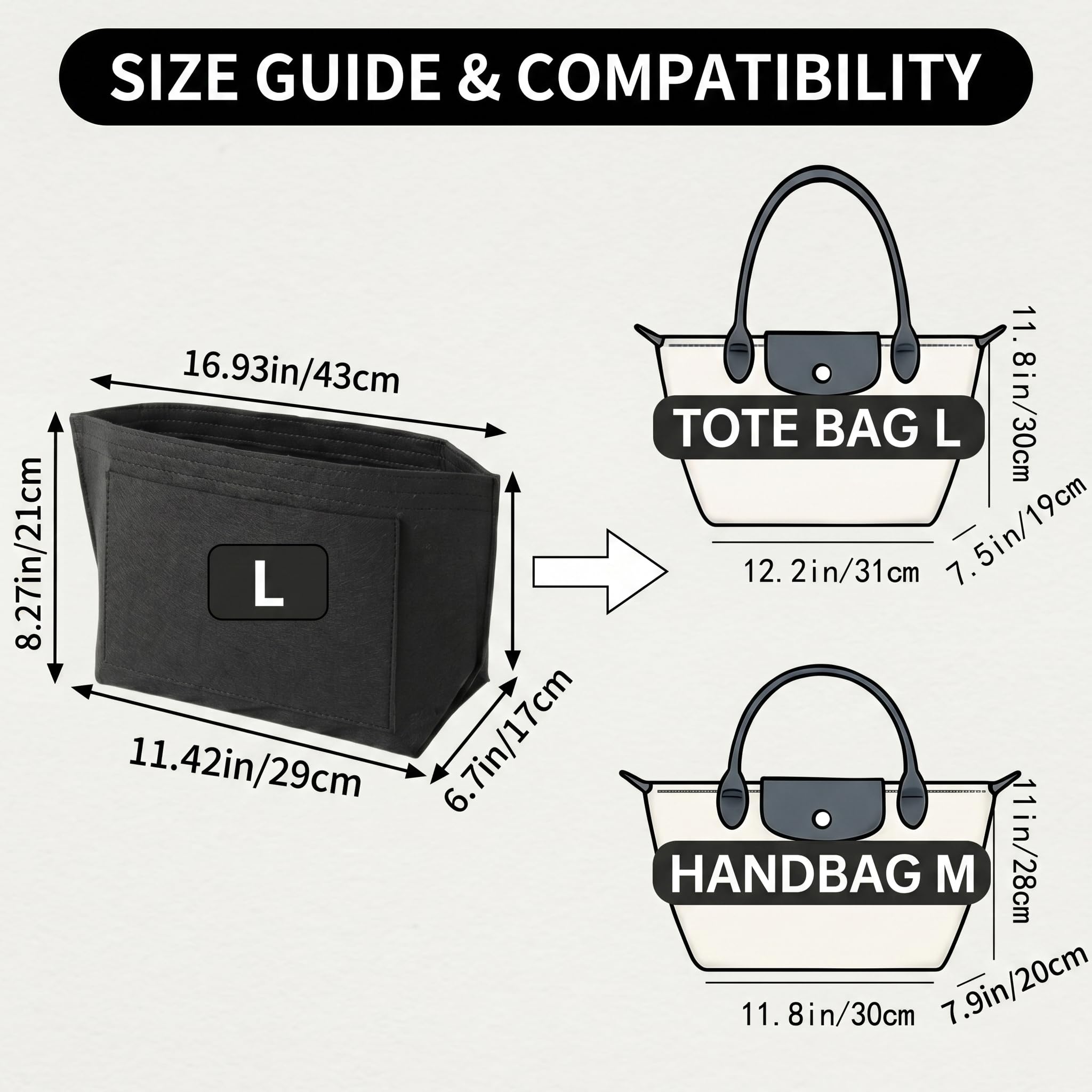 Generic Organizer do torby jest odpowiedni dla Longchamp Le Pliage bag organizer. Dostępne są różne rozmiary (czarny, L) (Akcesorium zewnętrzne)