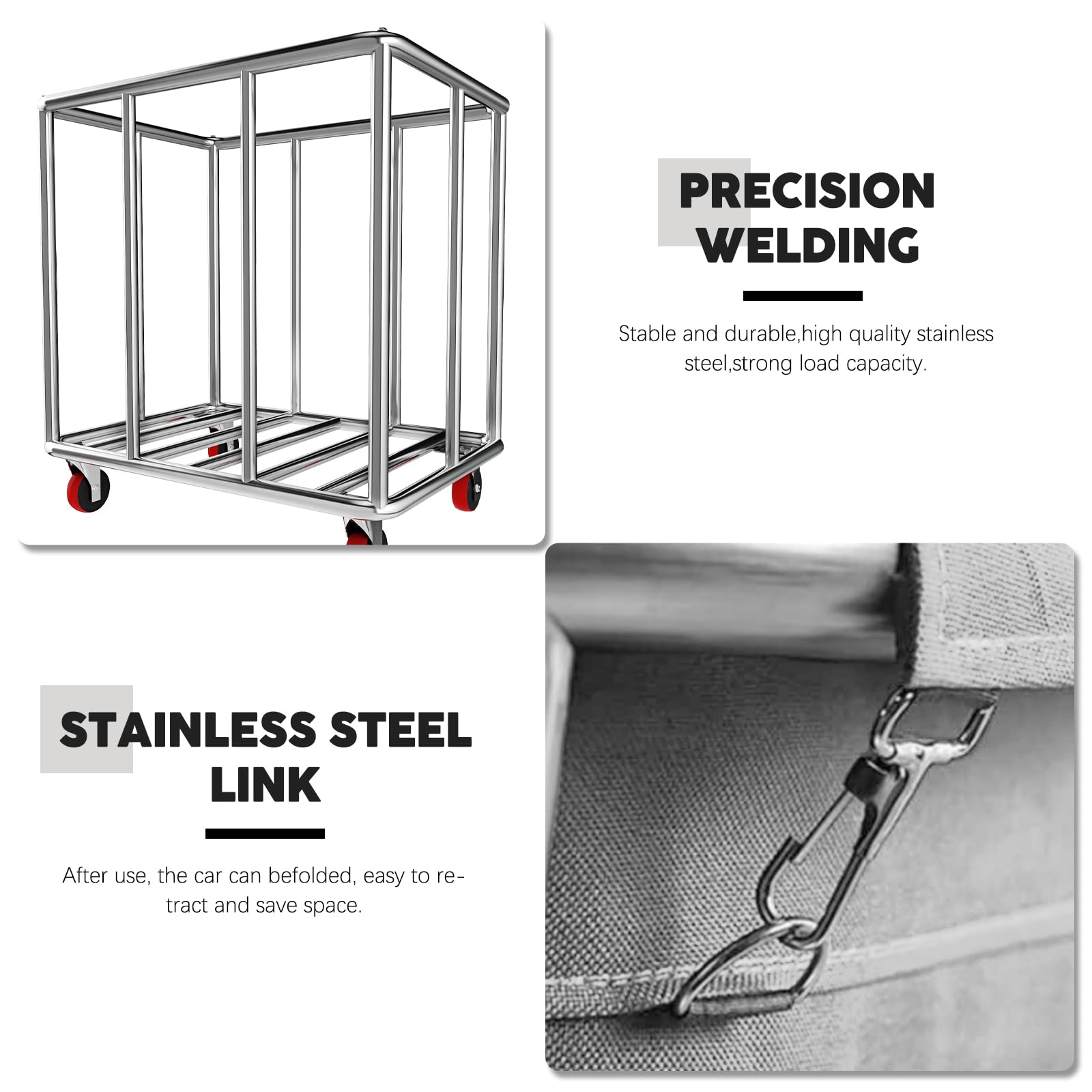 Carrello portabiancheria commerciale, grande 400 litri con tela impermeabile rimovibile, cesto portabiancheria in acciaio inossidabile resistente con ruote per hotel e ospedale, carico di 199,6 kg