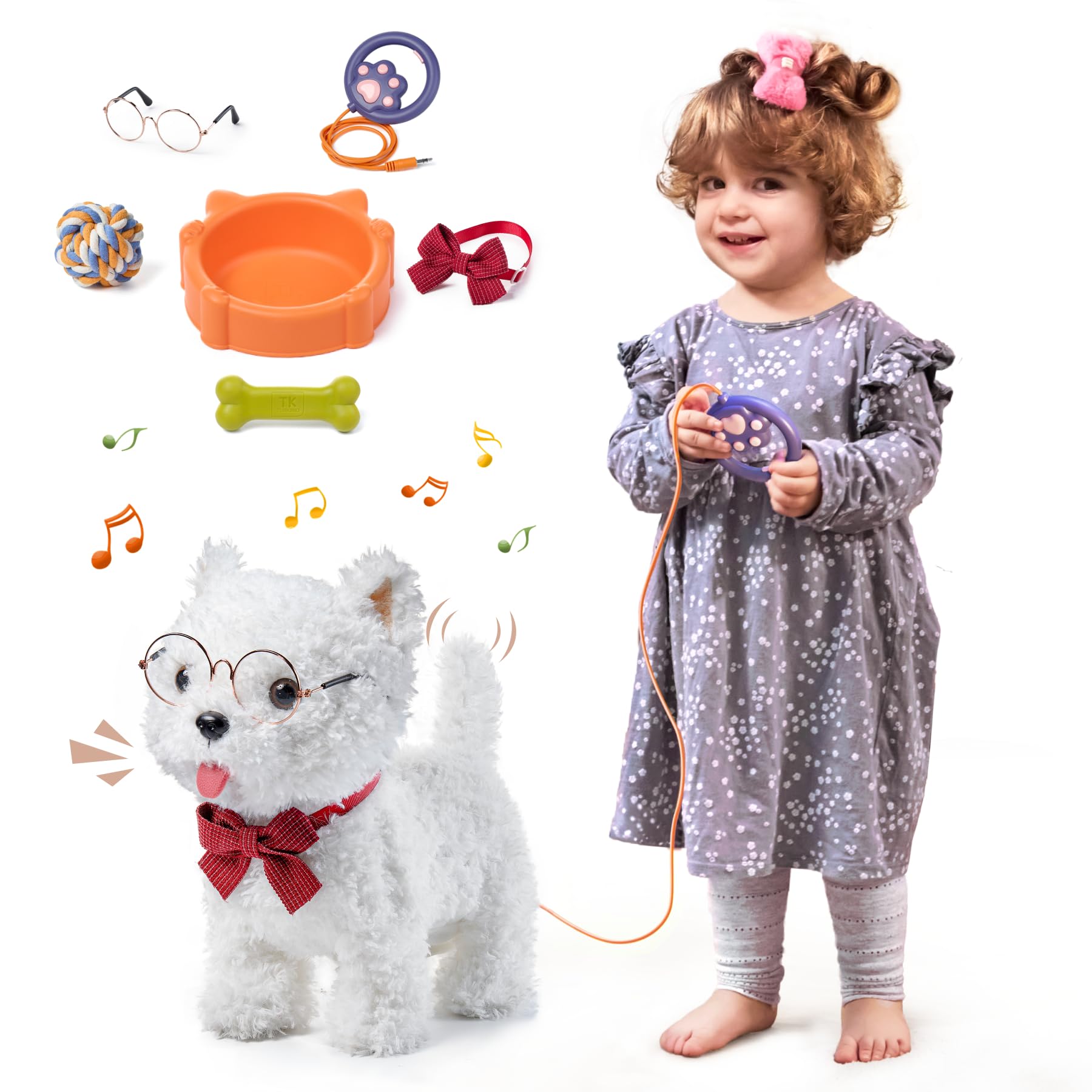 TUMAMA Perro de Juguete Que Anda y Ladra, Peluche Perrito Juguete Ladra y Anda, Perro Interactivo Juguetes, Realista Electric Dog Toy para 3 5 6 Niña Años - Ladra y Camina, Agita la Cola, 6 Música