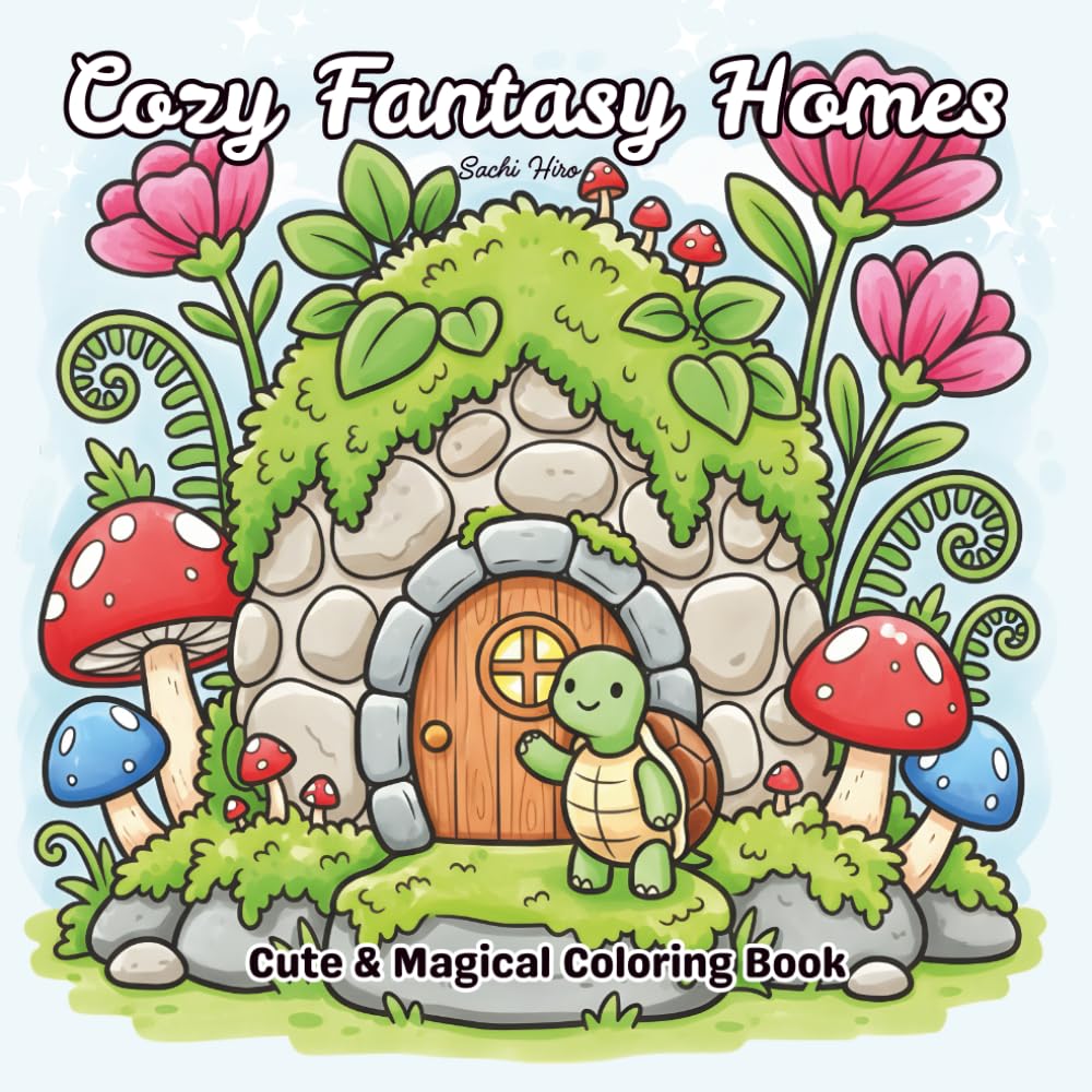 Cozy Fantasy Homes: Bold & Easy, Cute and Magical Coloring Pages with Whimsical Houses and Creatures for Teens and Adults (Fantasy Coloring Pages)