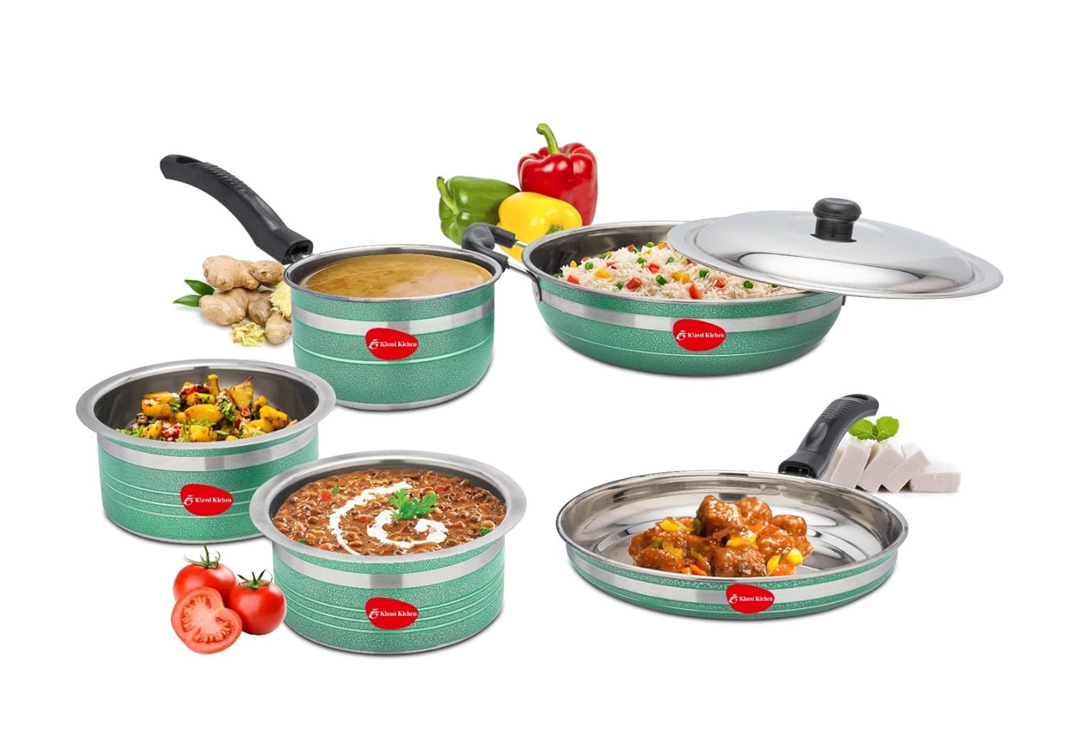 Buy Klassi Kichen Stainless Steel Colored 6 Pc Cookware Set Green Induction Bottom Cookware
