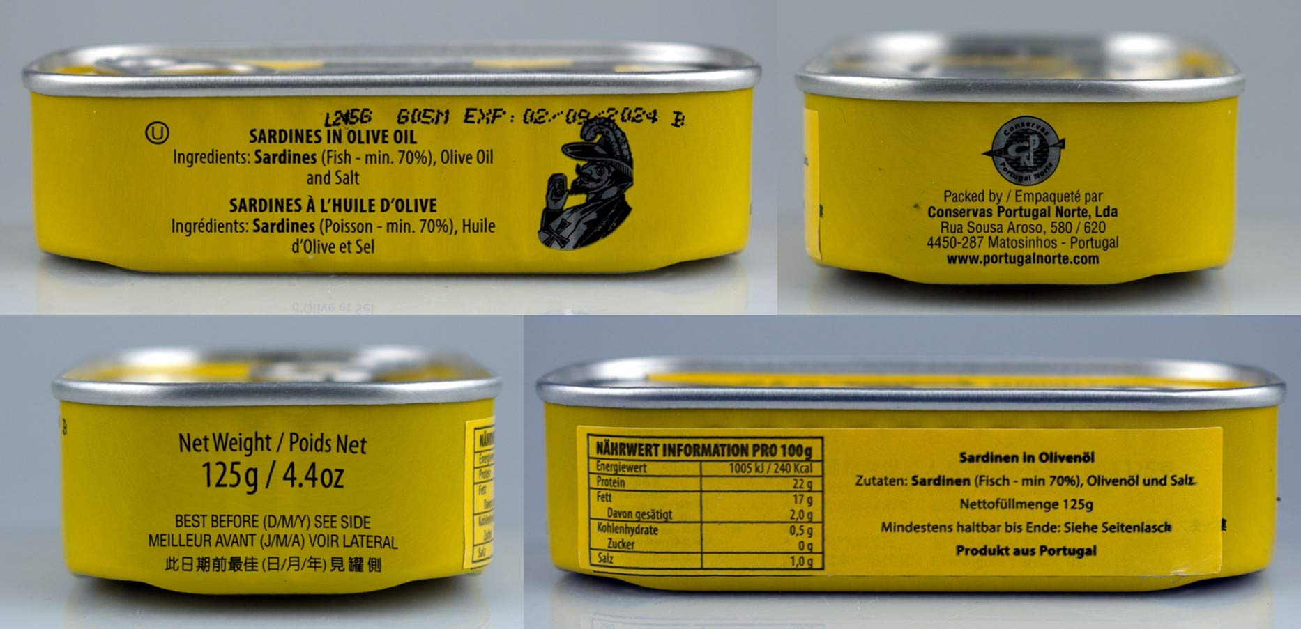 Sardines in olive oil 3 tins x 125 g, Porthos / Portugal