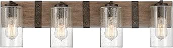 Hinkley Sawyer 5944SQ Four Light Bathroom Vanity Fixture, Rustic Wall Sconce, Mount Up or Down, Farmhouse Style, Sequoia and Iron Rust