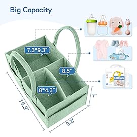 Maliton Baby Diaper Caddy, Nursery Storage Bin & Car Organizer with Handle, Large Felt Bag for Newborn essentials Boy or Girl, Changing Table Organizer for Baby Stuff, 15 x 9 x 7Baby Shower Basket