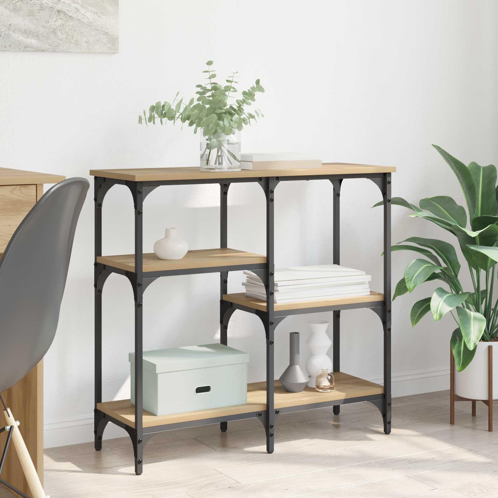 Mesa consola de madera de roble Artisan y acero elegante para un salón de diseño