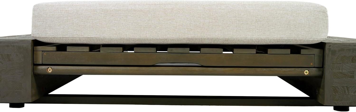 Christopher Knight Home Tory Acacia Wood Chaise Lounge Chair Outdoor, Poolside Sun Lounger Recliner, Patio Outdoor Chaise Lounge with Cushions, Adjustable Backrest Single Lounge Sofa, Grey+Beige
