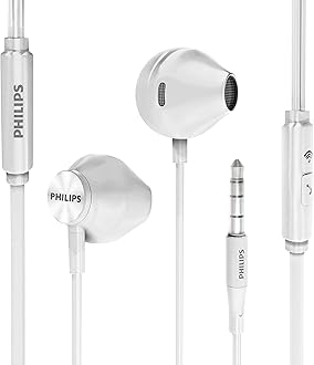 Philips Wired Earphones with Mic - Ergonomic Comfort Fit Earphones with Mic for Cell Phones, Earphones with Mic with Bass Clear Sound - White