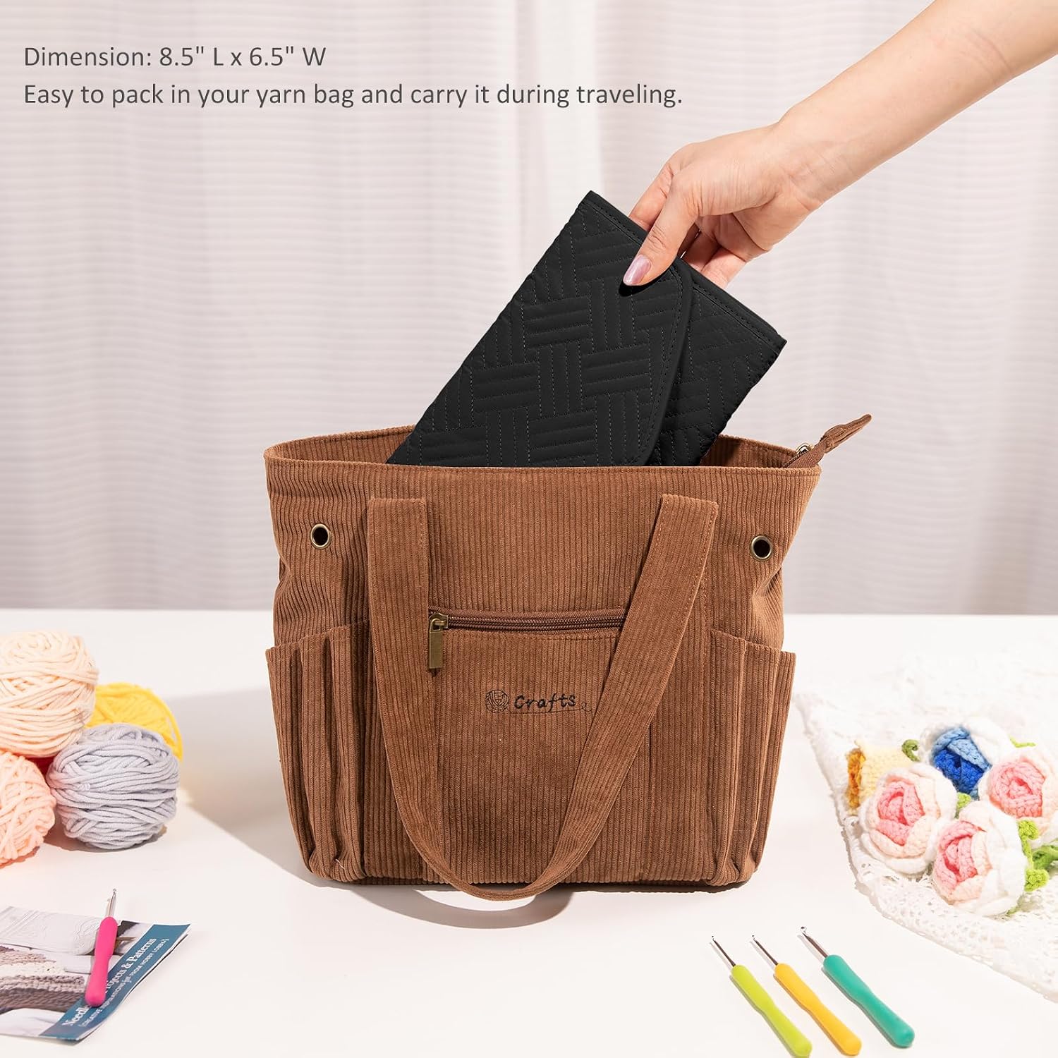 MYBAGZING Crochet Hook Holder Case, Foldable Organizer for Crochet Supplies