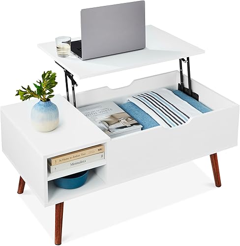 Best Choice Products Mesa de centro de madera con tapa elevable, mesa de centro multifuncional moderna de mediados de siglo para sala de estar con