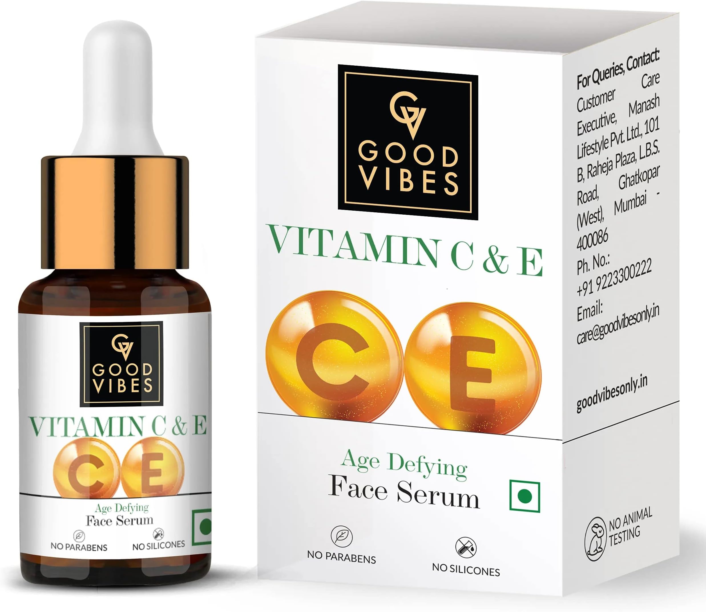 Vitamin C & Vitamin E Age Defying Face Serum | Lightweight Naturally Glowing Serum For All Skin Types | Helps Repair Skin & Wrinkles | No Parabens & Sulphates (10 ml/0.34 Fl Oz)