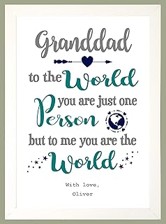 Personalised Gift Keepsake - To THE WORLD You Are Just One Person but to me you are the World NAVY & TEAL A4 Print Sold in a WHITE WOOD FRAME
