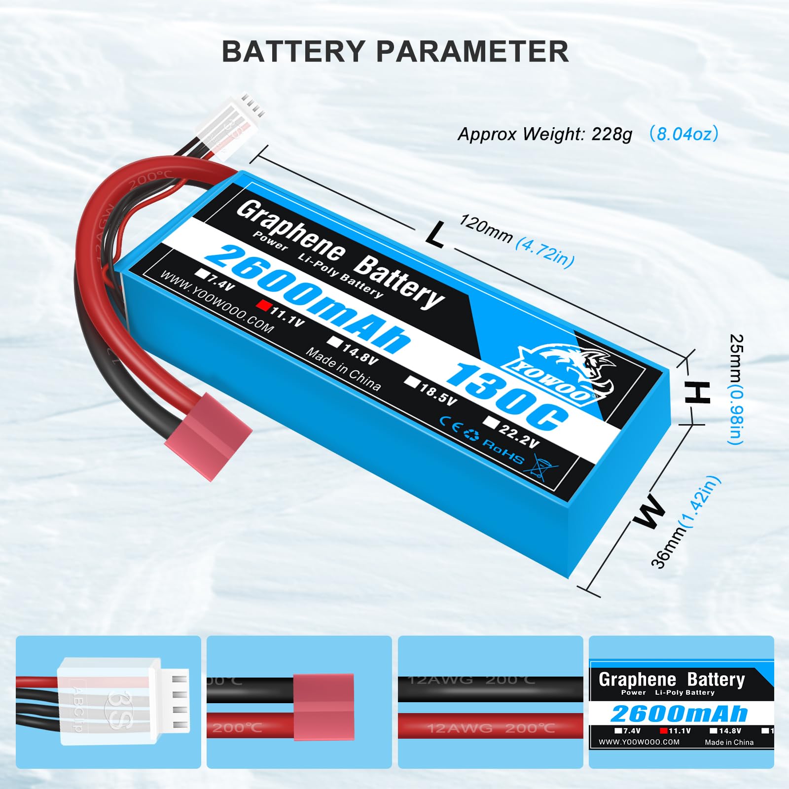 Yowoo 2 Pack 3S LiPo Akku 2600mAh 11.1V 130C mit Deans T Stecker Graphene Akku für Easy-Pro Glider PZ P-47 Addiction X 3D Plane Large Park Flyers
